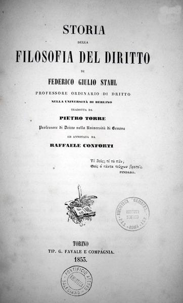 Friedrich Julius Stahl - Storia della filosofia del diritto - 1853