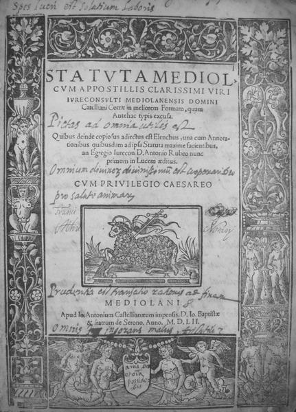 Statuti di Milano (ediz. Cotta 1550)