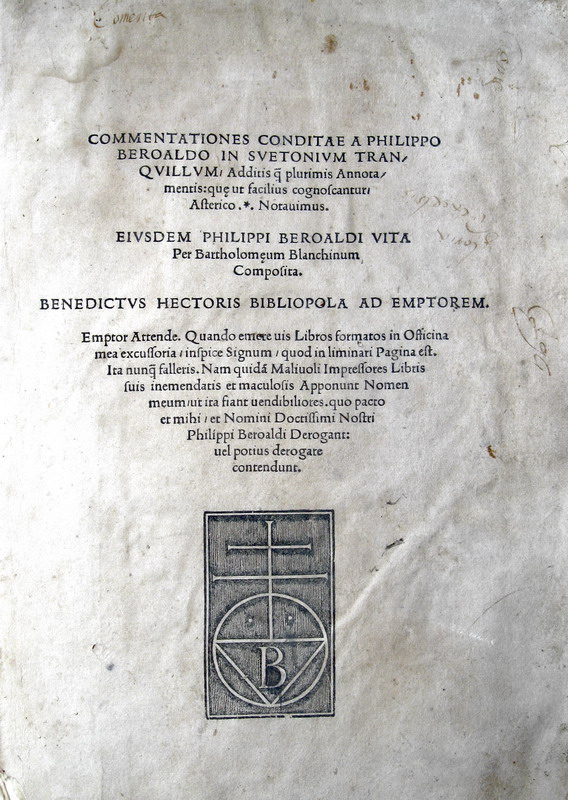Svetonio - Vite dei Cesari con il commento di Beroaldo - 1506